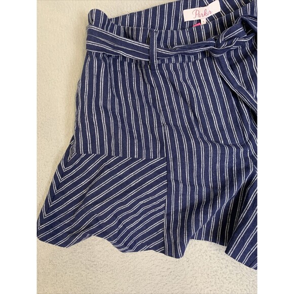 Parker Shorts Women’s Size 4 Nordstrom Rack NWT Blue W/White Pinstripes Tie Belt - Picture 3 of 16